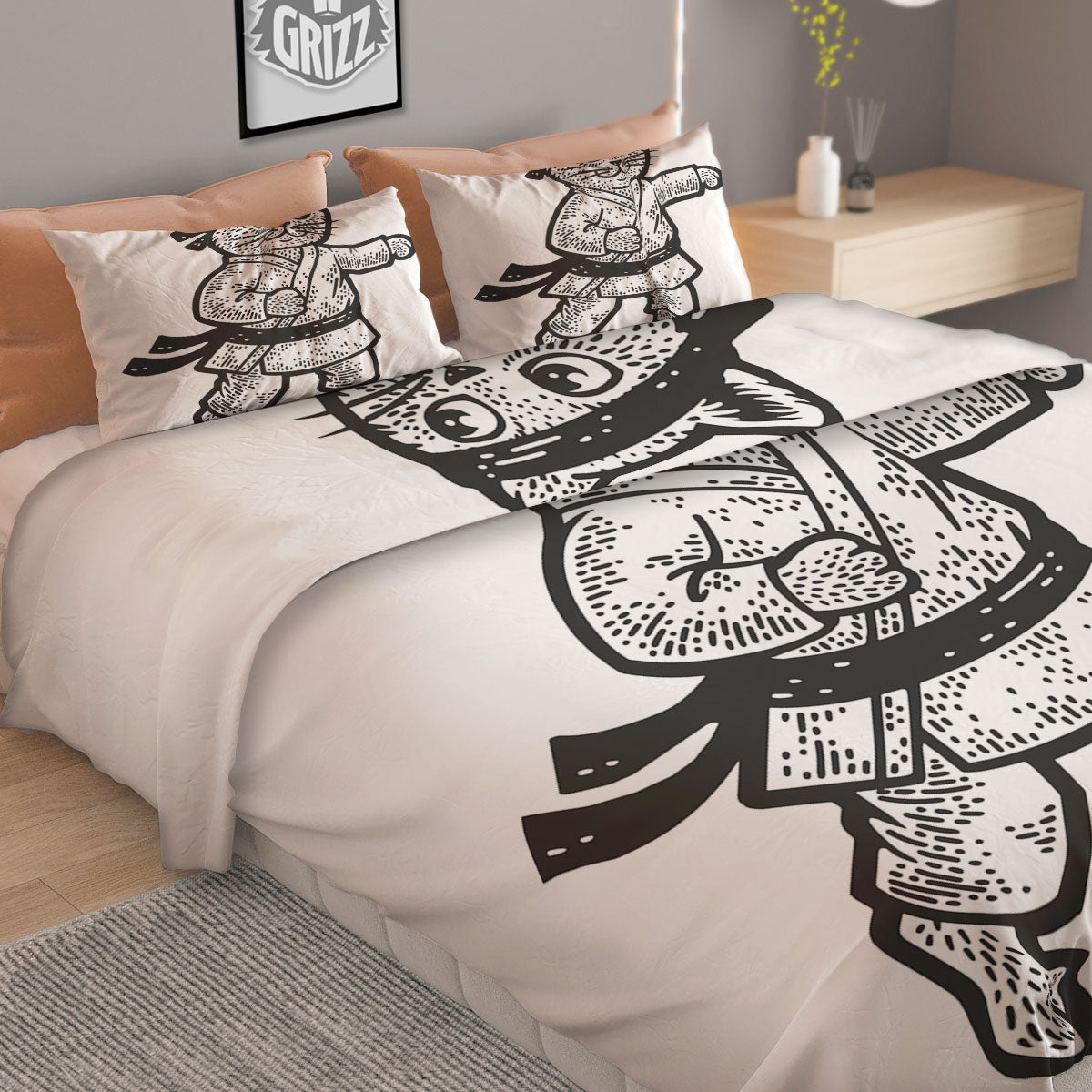 Cat Karate Print Duvet Cover Bedding Set