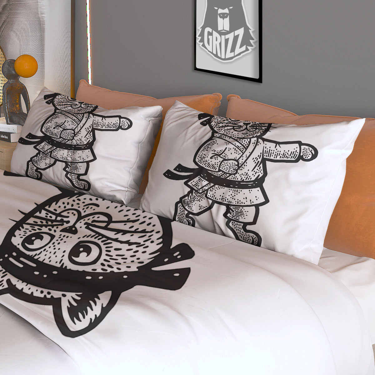 Cat Karate Print Duvet Cover Bedding Set