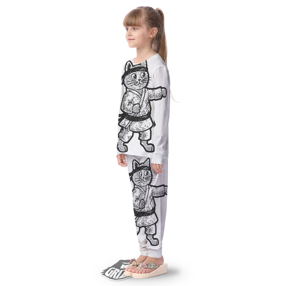 Cat Karate Print Kid's Pajamas-grizzshop