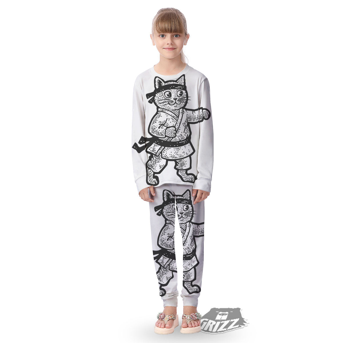 Cat Karate Print Kid's Pajamas-grizzshop