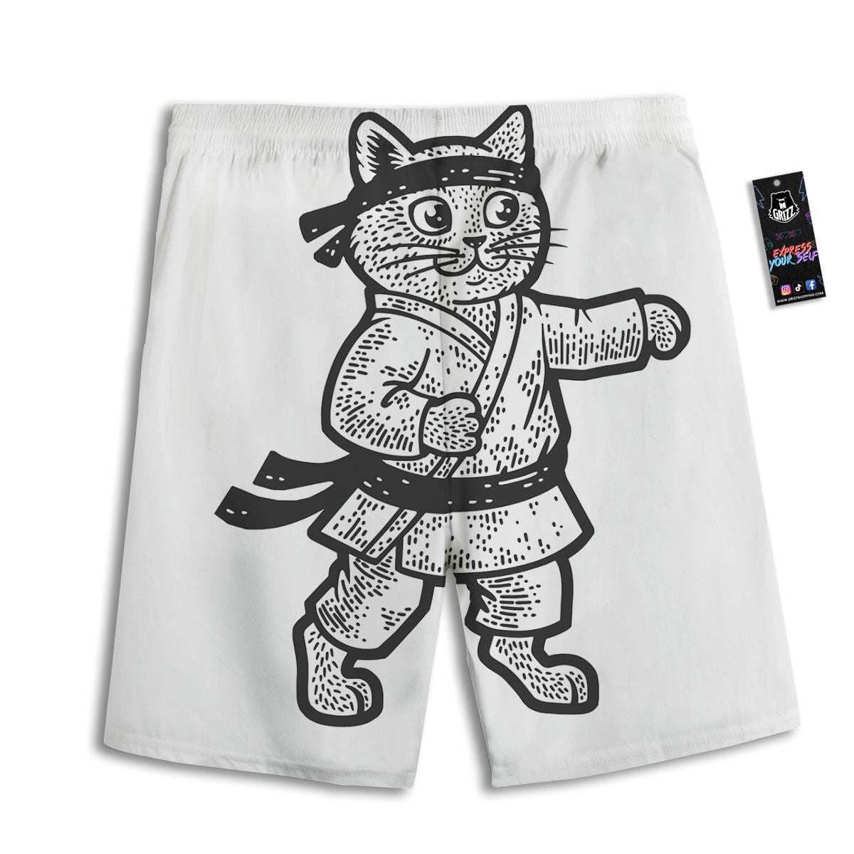 Cat Karate Print Men's Athletic Shorts