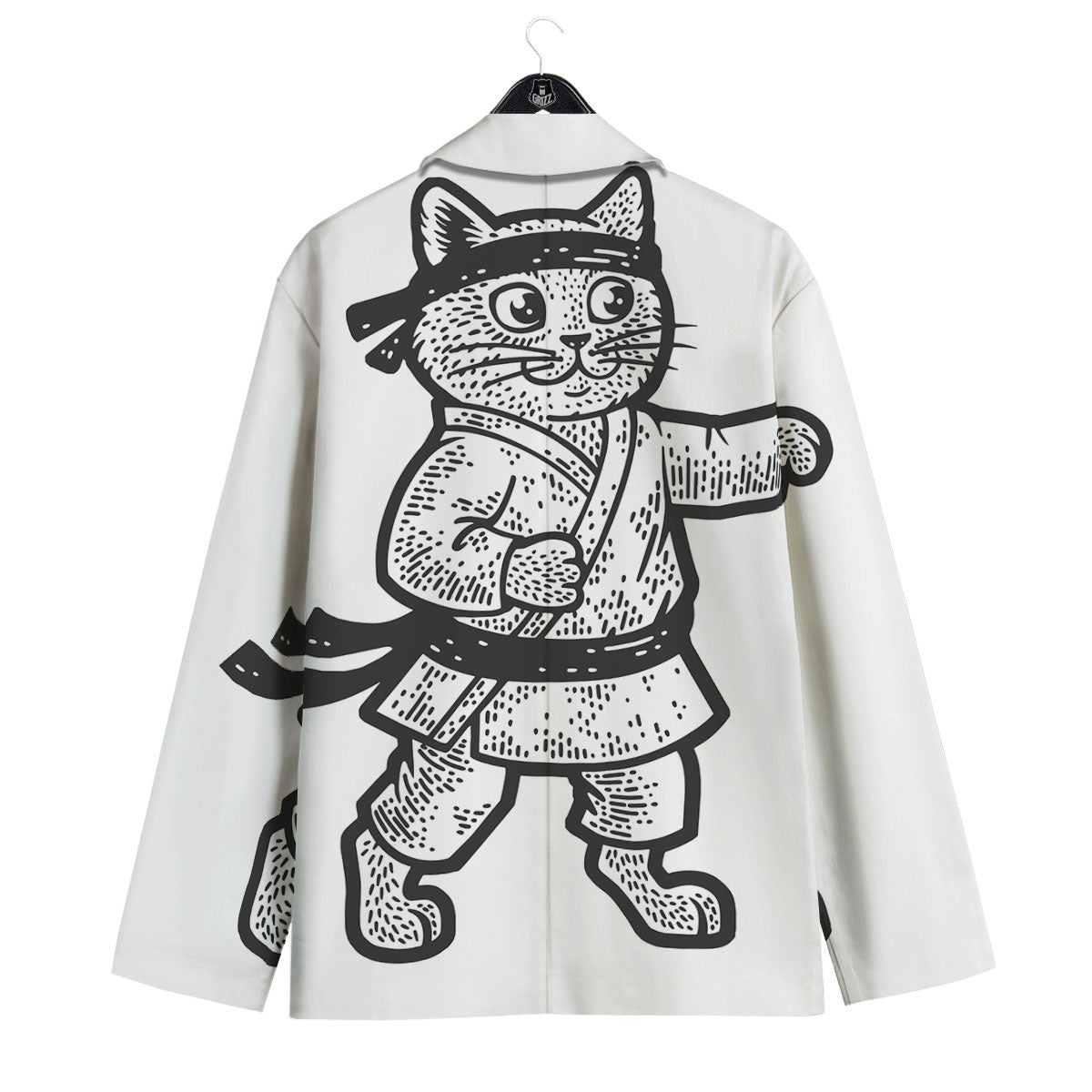 Cat Karate Print Men's Sport Coat-grizzshop