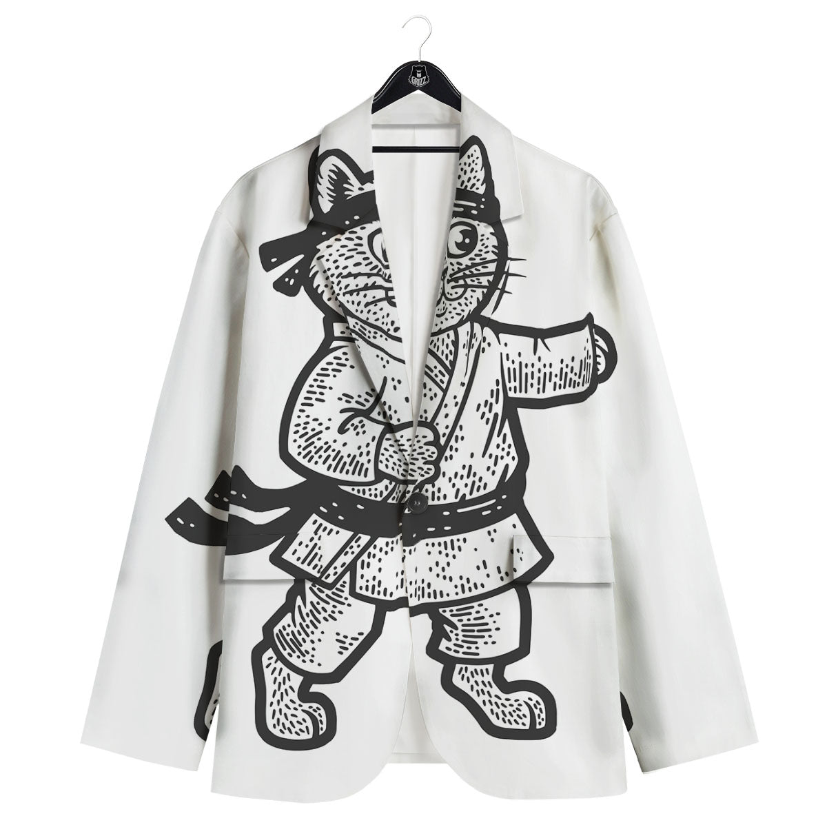 Cat Karate Print Men's Sport Coat-grizzshop
