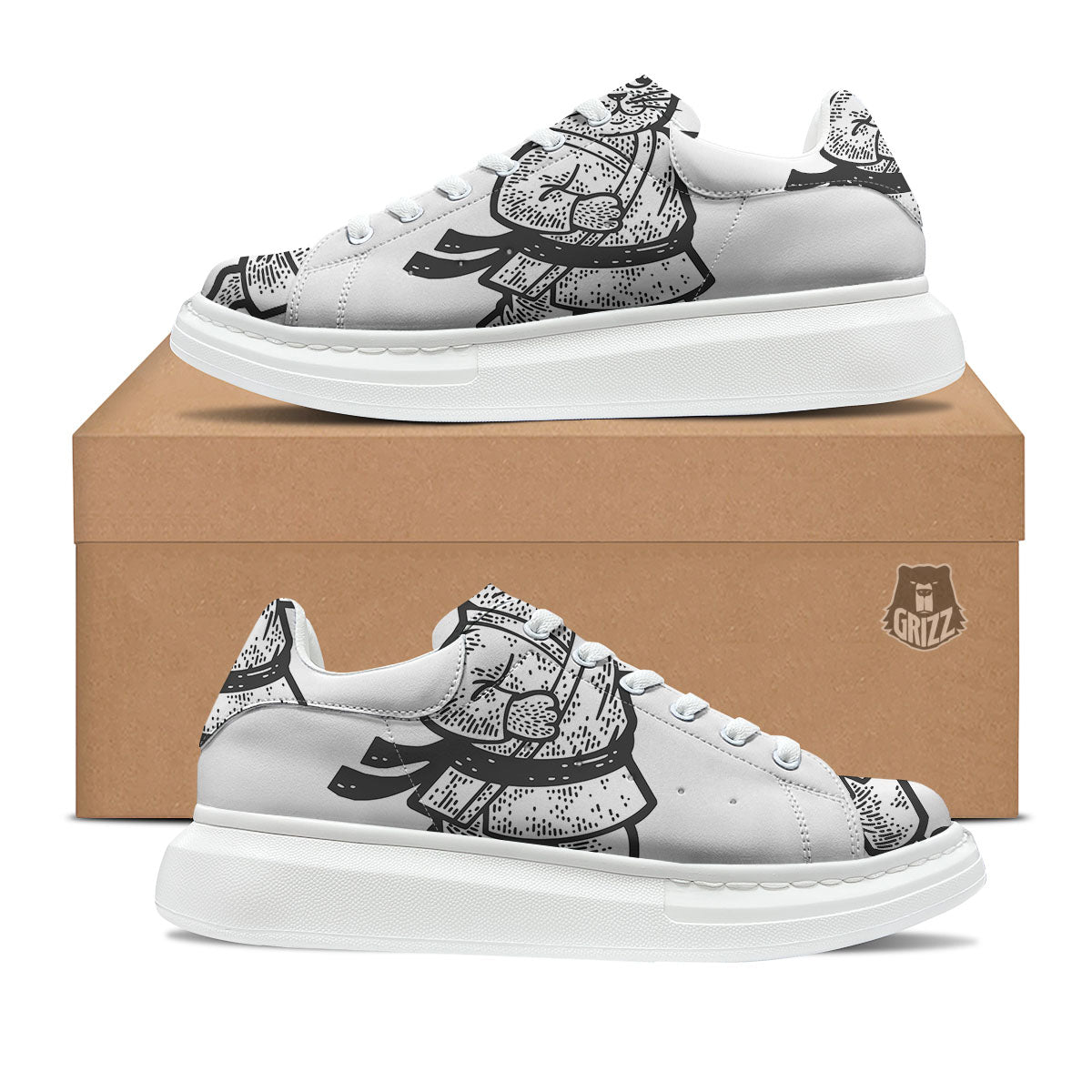 Cat Karate Print Platform Shoes-grizzshop