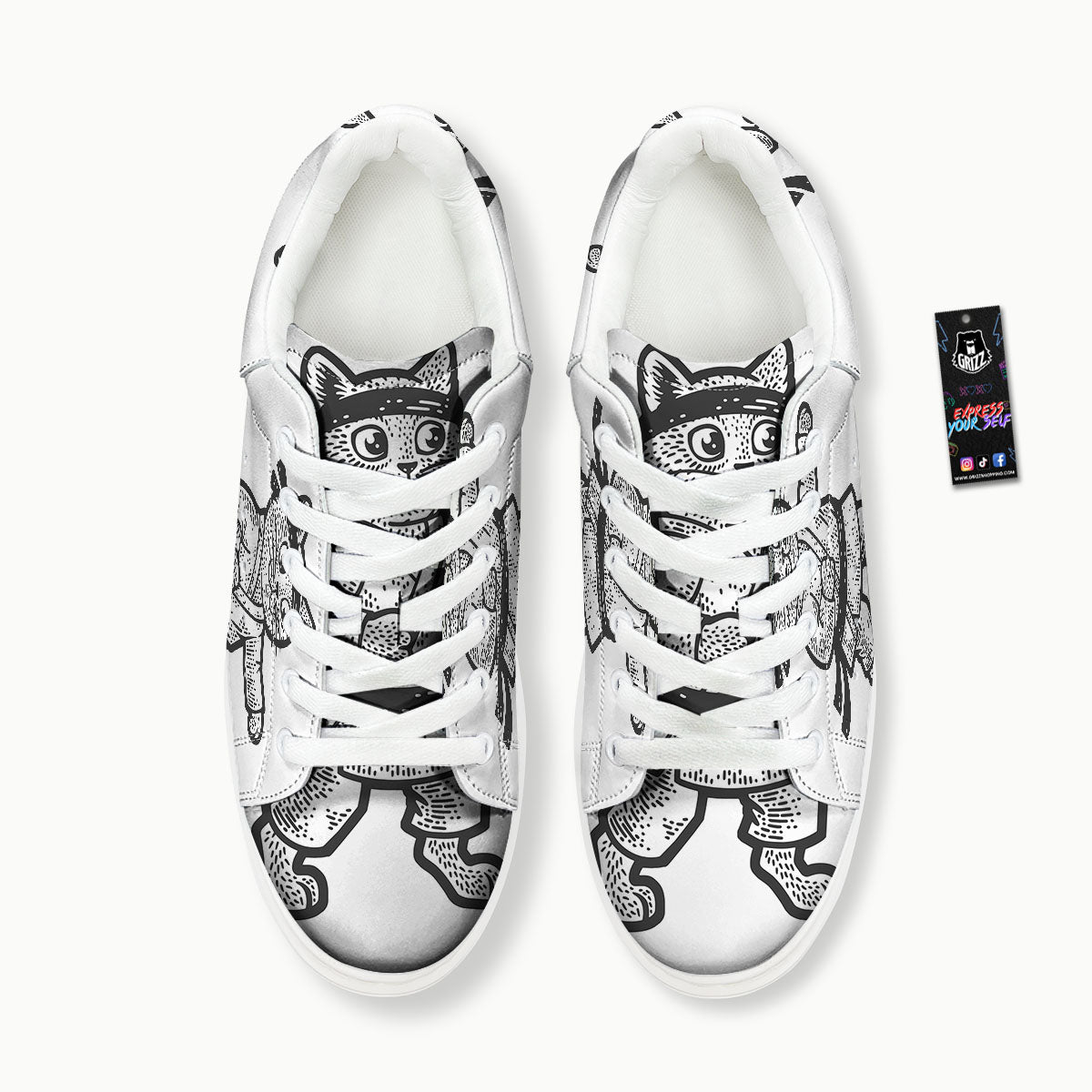 Cat Karate Print Platform Shoes-grizzshop