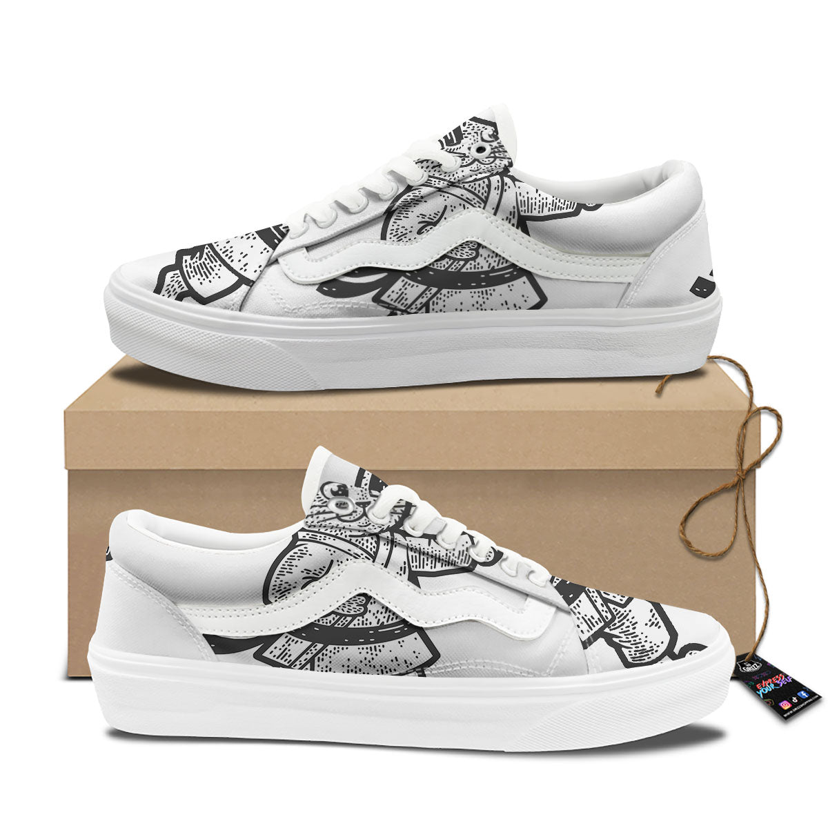 Cat Karate Print Skate Shoes-grizzshop