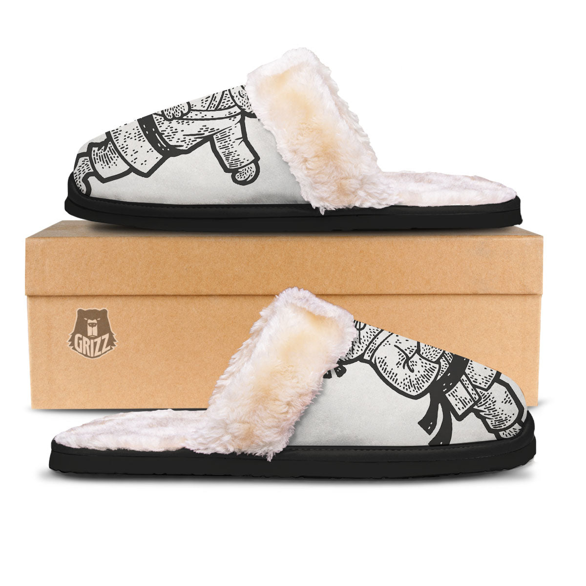 Cat Karate Print Slippers-grizzshop