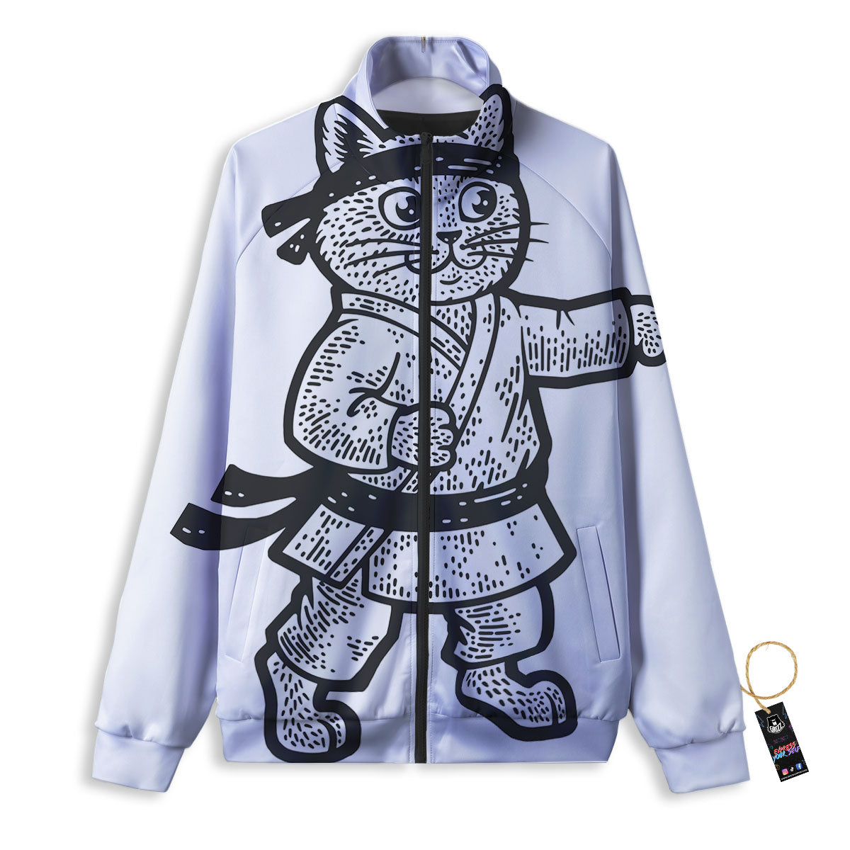 Cat Karate Print Track Jacket-grizzshop