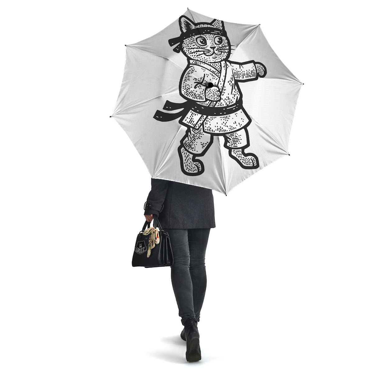 Cat Karate Print Umbrella-grizzshop