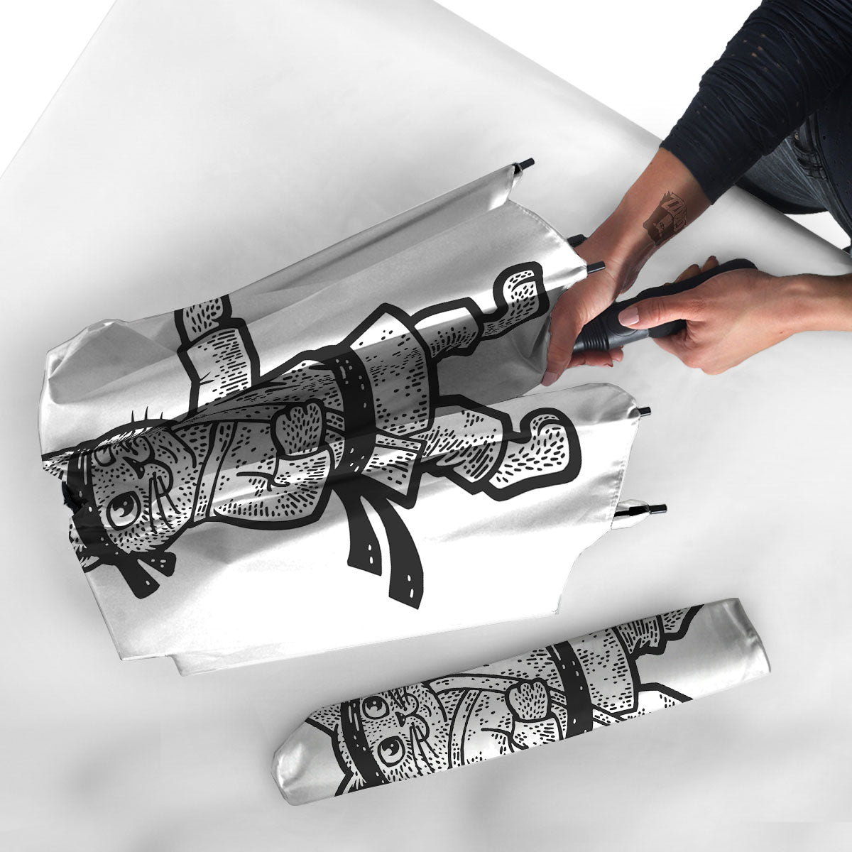 Cat Karate Print Umbrella-grizzshop