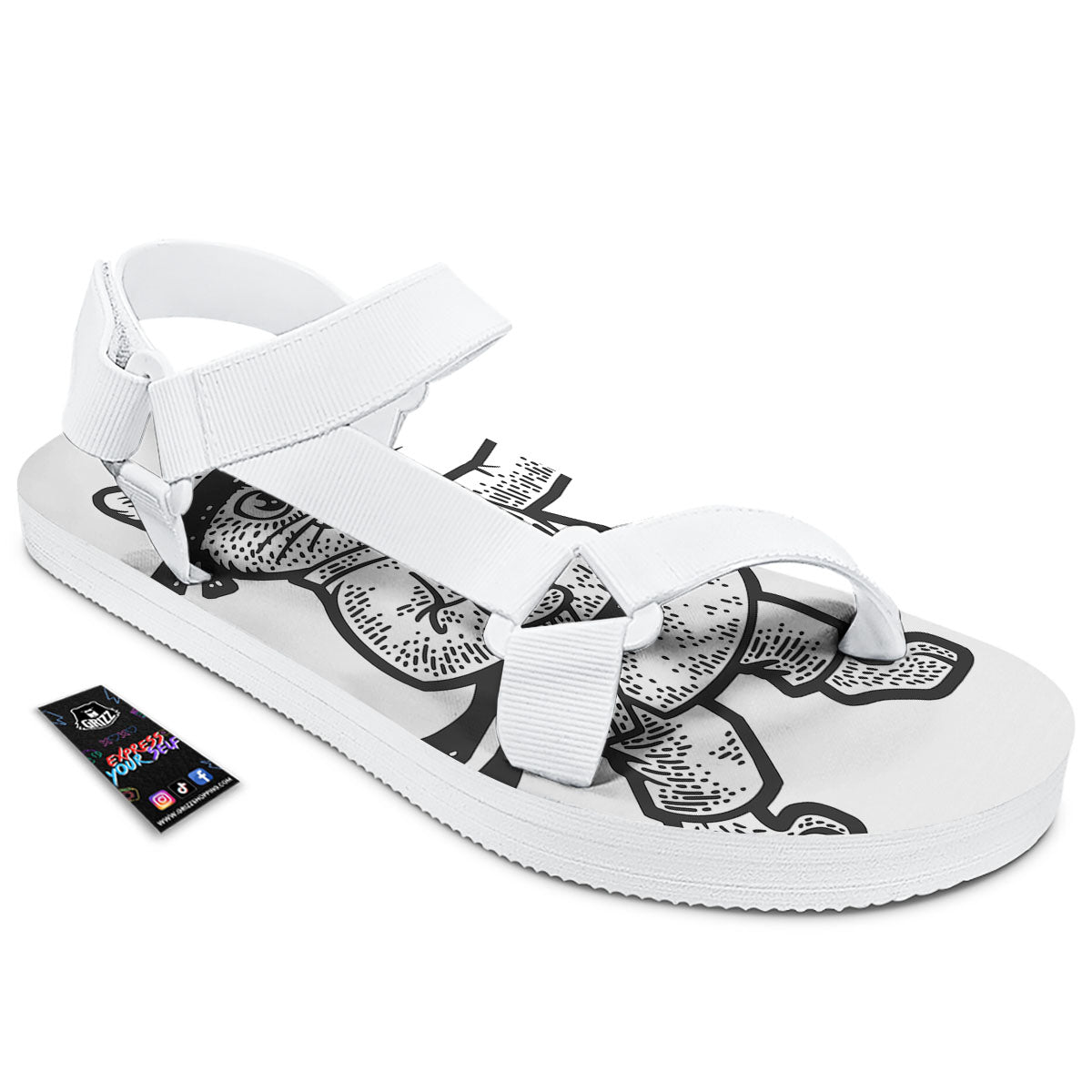 Cat Karate Print White Open Toe Sandals-grizzshop