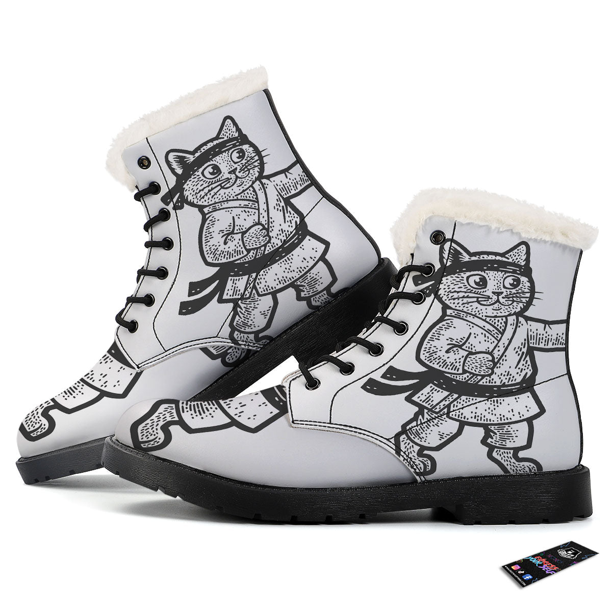 Cat Karate Print Winter Boots-grizzshop
