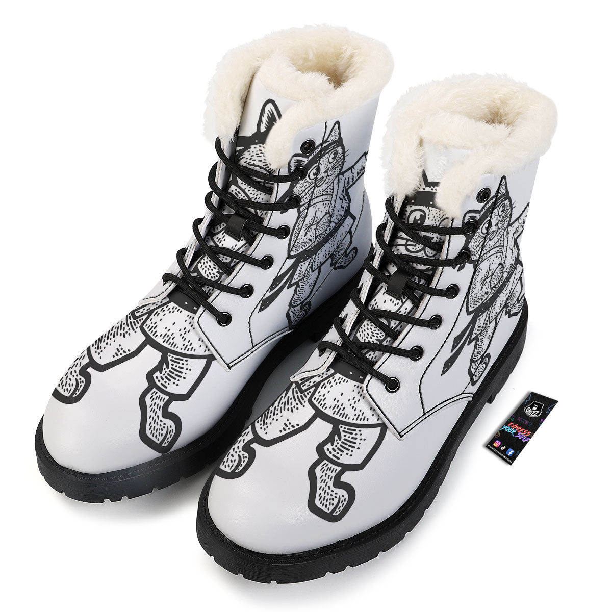 Cat Karate Print Winter Boots-grizzshop