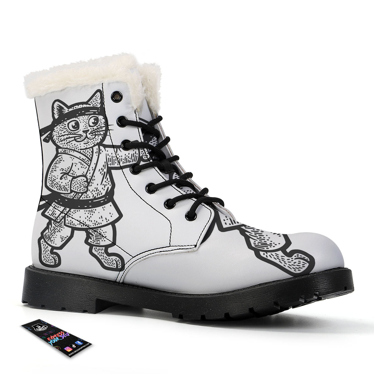 Cat Karate Print Winter Boots-grizzshop
