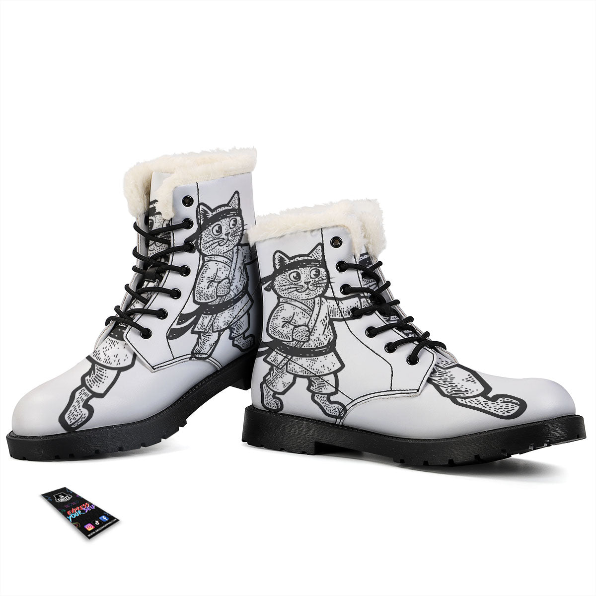 Cat Karate Print Winter Boots-grizzshop