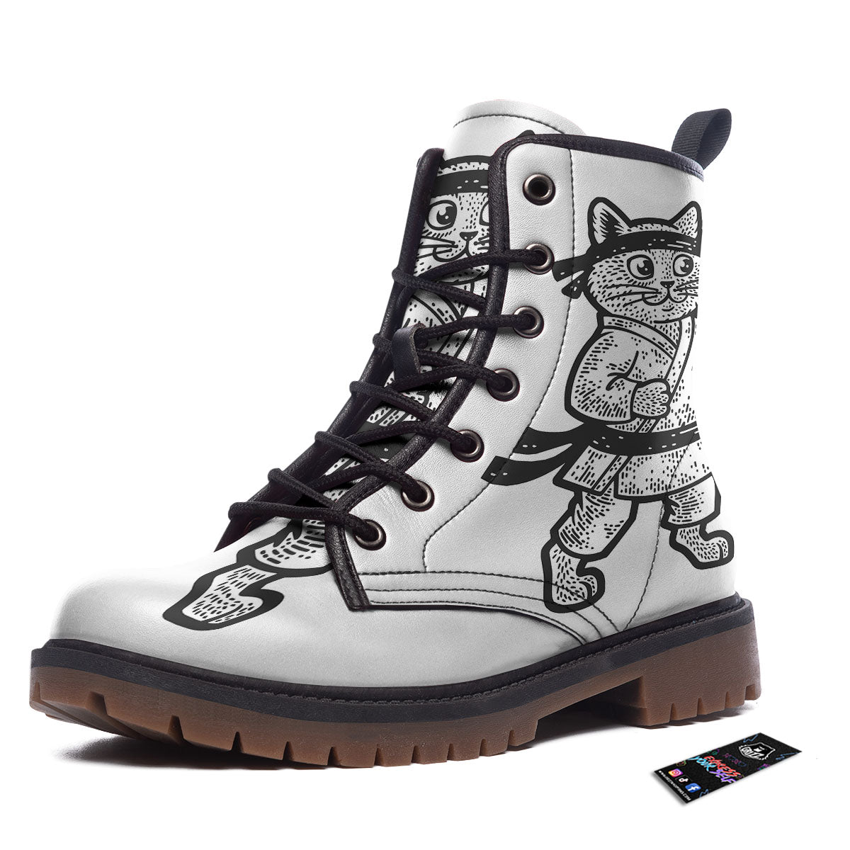 Cat Karate Print Work Boots-grizzshop
