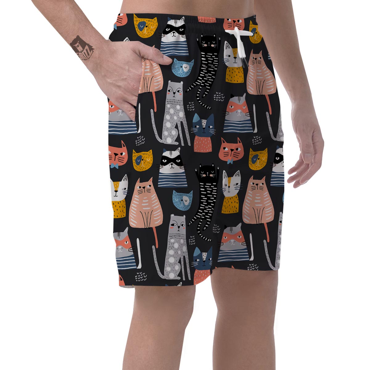 Cat Style Print Men's Shorts-grizzshop