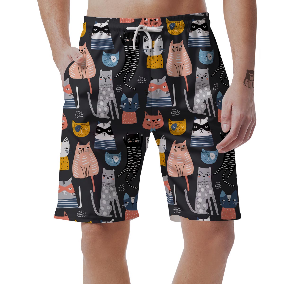 Cat Style Print Men's Shorts-grizzshop