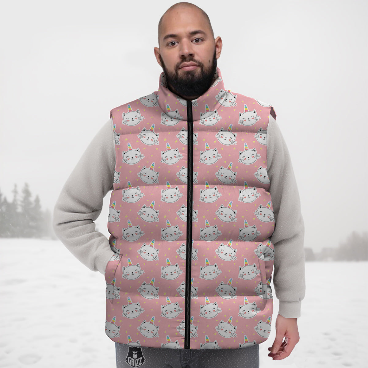 Cat Unicorn Cute Print Pattern Down Vest-grizzshop
