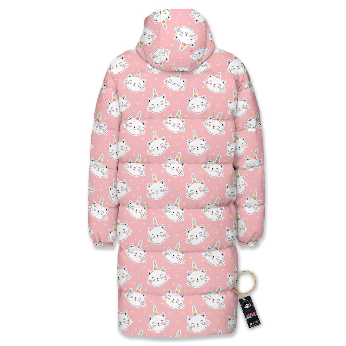 Cat Unicorn Cute Print Pattern Long Down Jacket-grizzshop