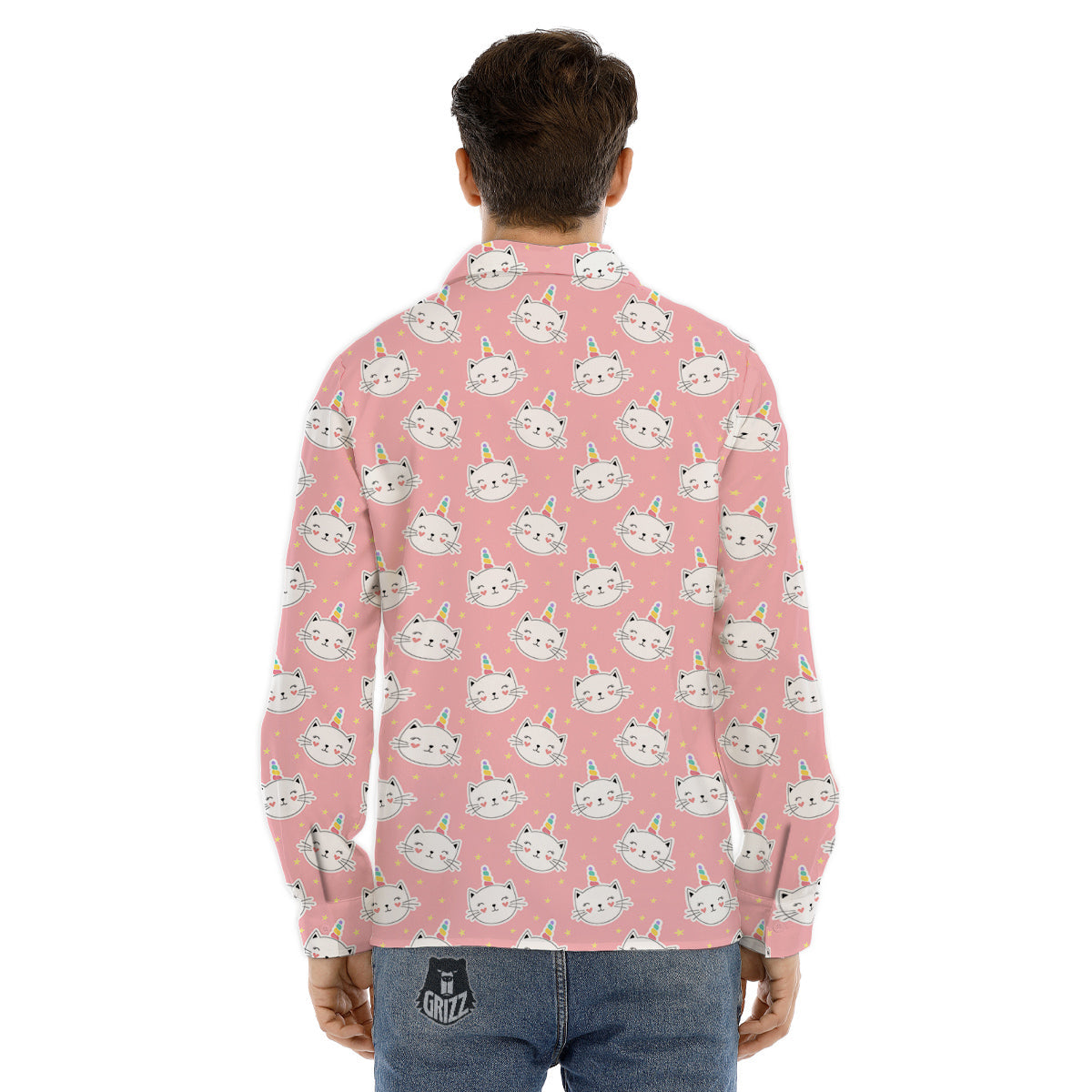 Cat Unicorn Cute Print Pattern Men's Dress Shirts-grizzshop