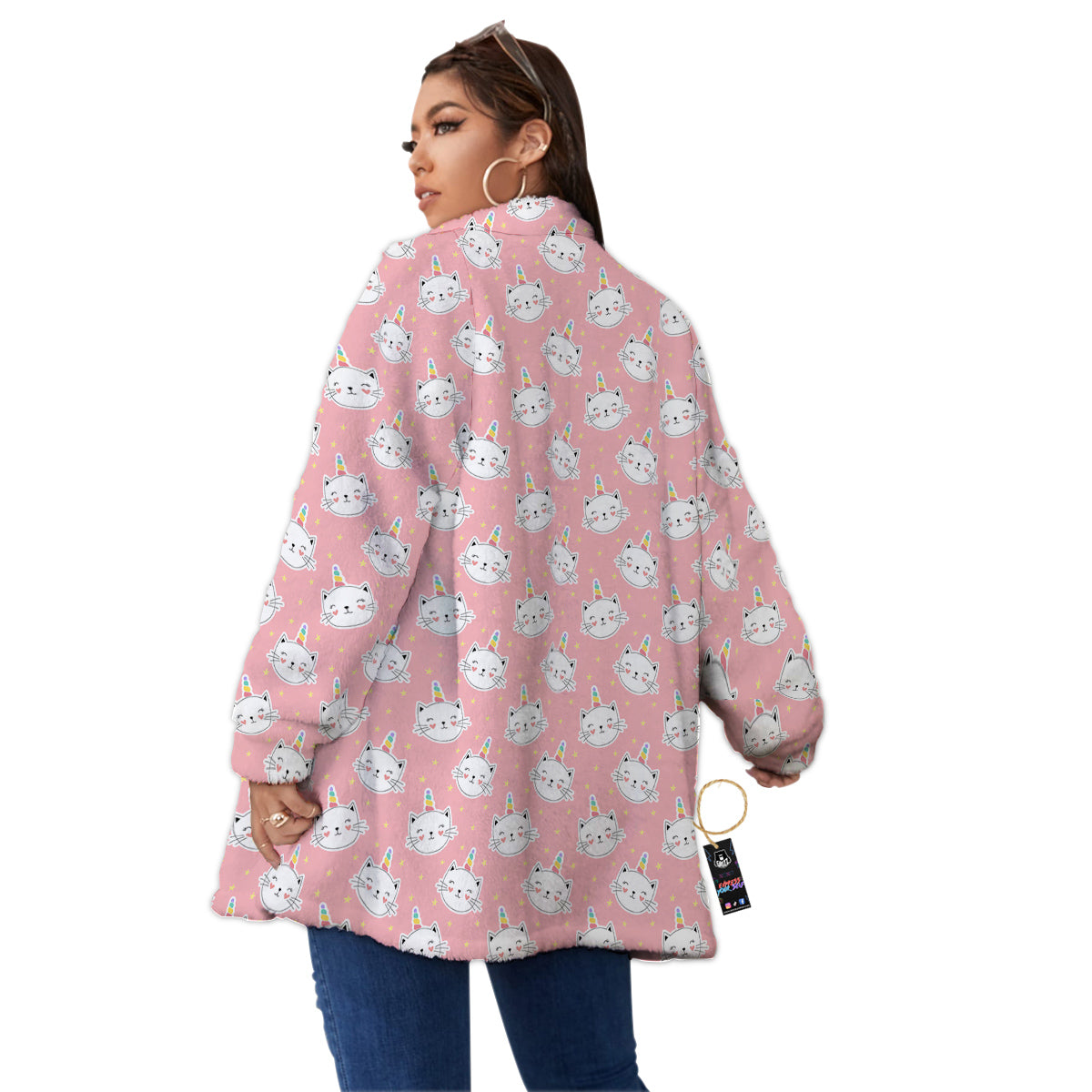 Cat Unicorn Cute Print Pattern Women's Sherpa Jacket-grizzshop