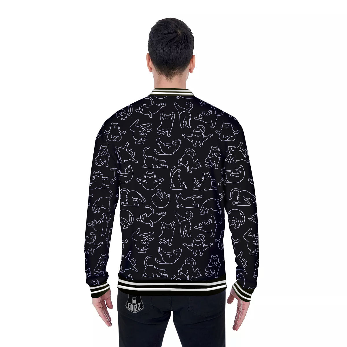 Cat White And Black Print Pattern Baseball Jacket-grizzshop