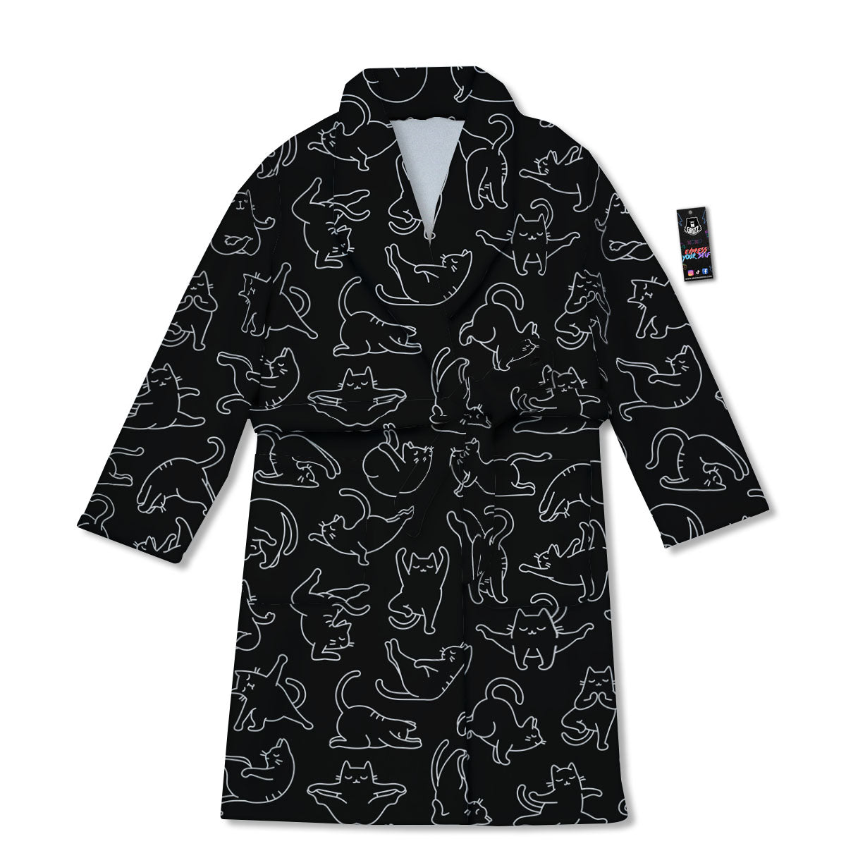 Cat White And Black Print Pattern Bathrobe-grizzshop