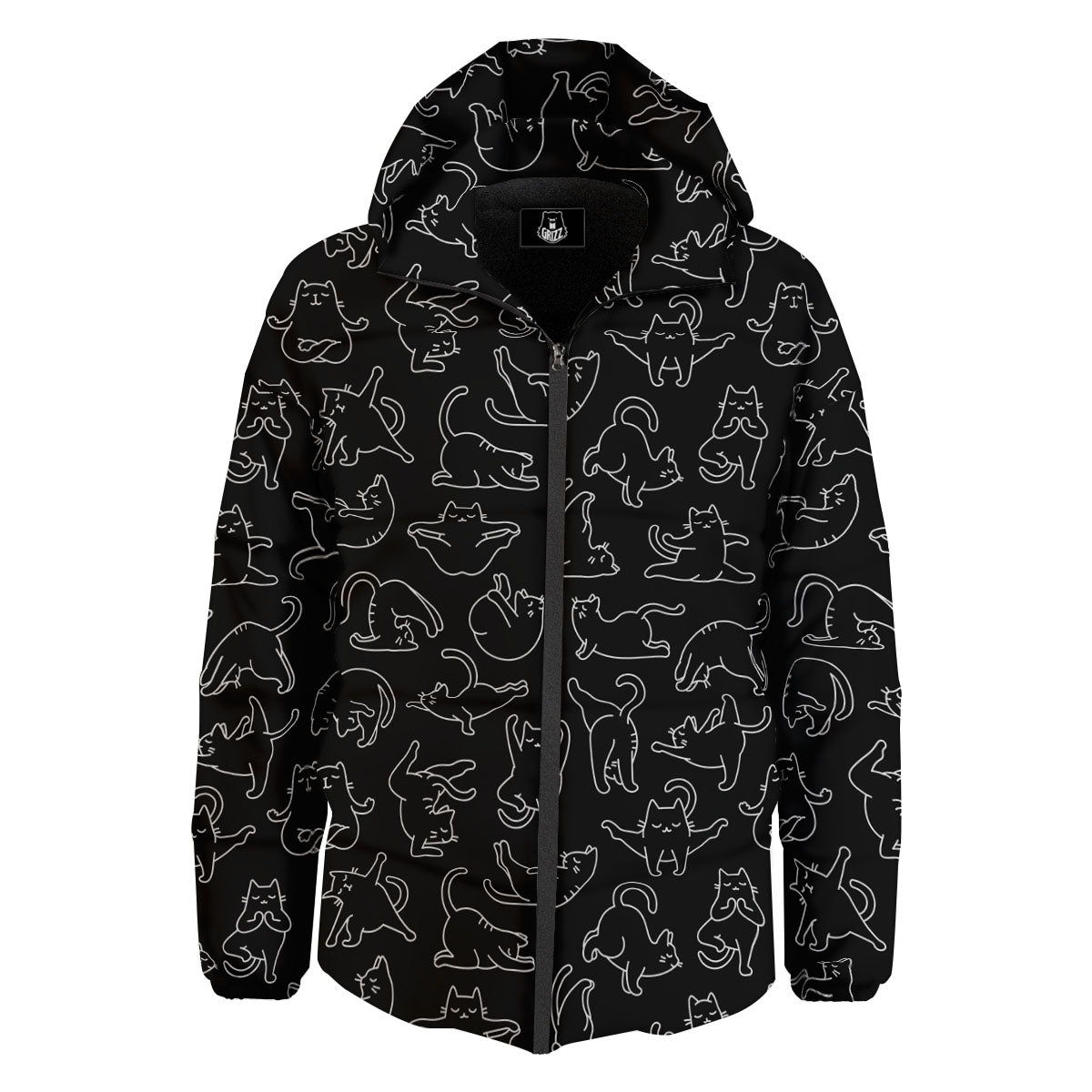 Cat White And Black Print Pattern Down Jacket-grizzshop
