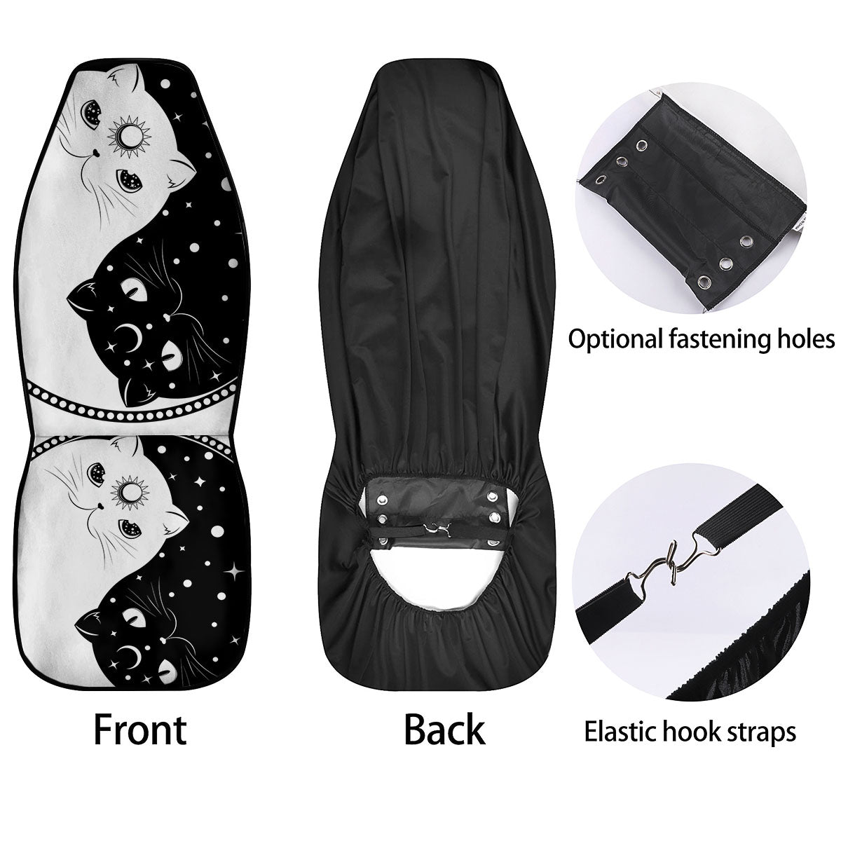 Cat Yin Yang White And Black Print Car Seat Covers-grizzshop