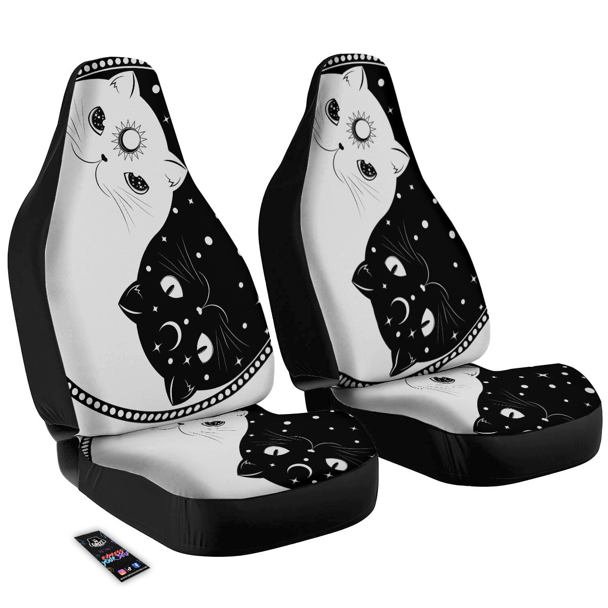 Cat Yin Yang White And Black Print Car Seat Covers-grizzshop