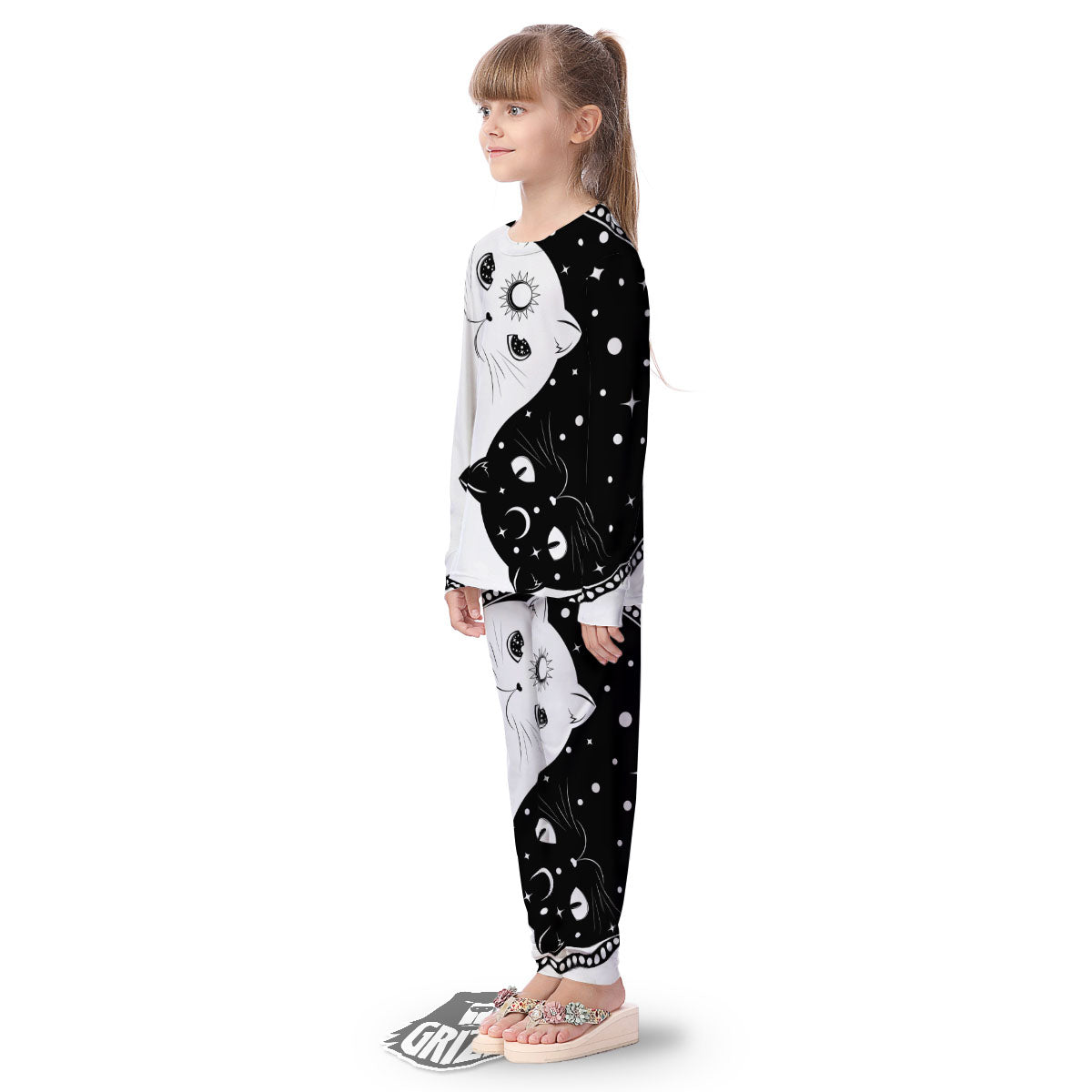 Cat Yin Yang White And Black Print Kid's Pajamas-grizzshop