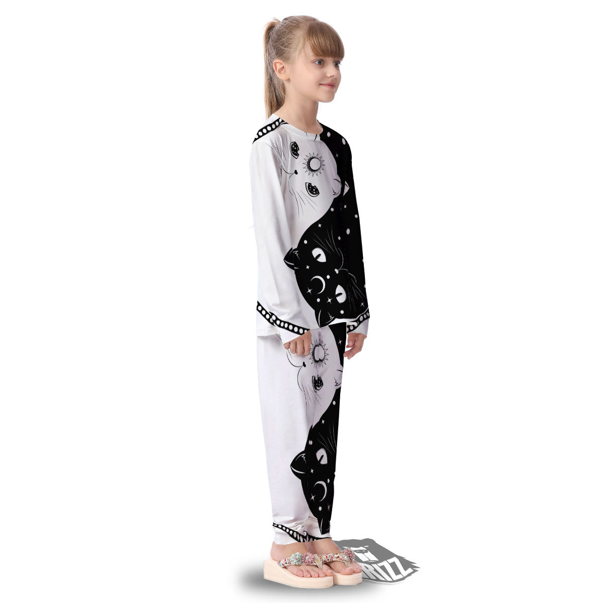 Cat Yin Yang White And Black Print Kid's Pajamas-grizzshop