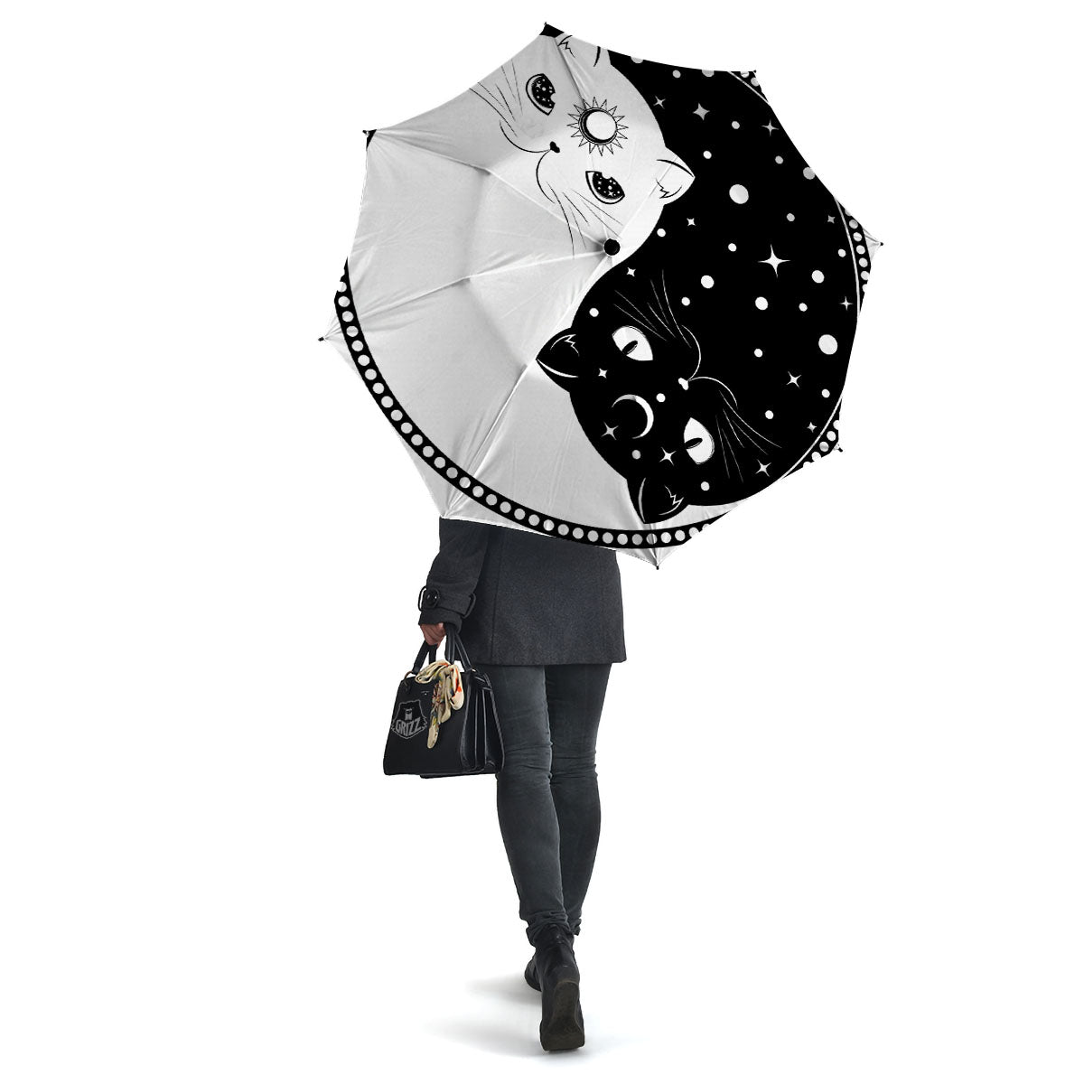 Cat Yin Yang White And Black Print Umbrella-grizzshop
