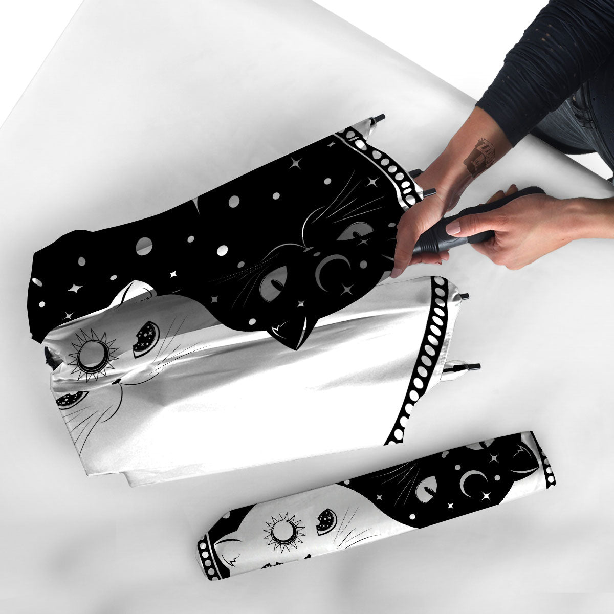 Cat Yin Yang White And Black Print Umbrella-grizzshop