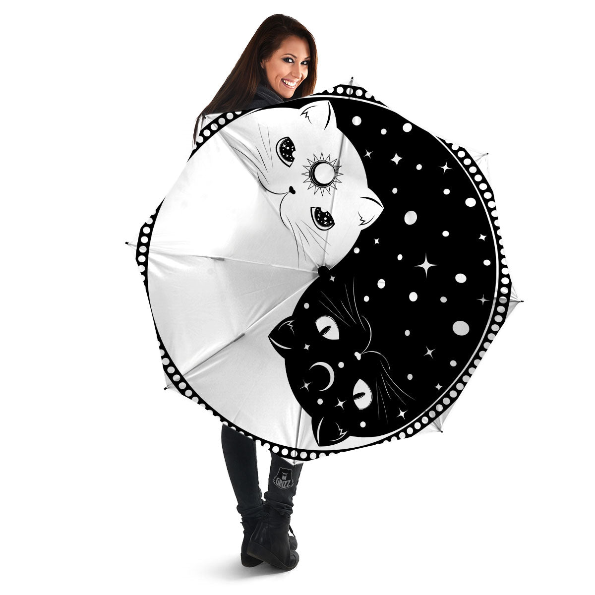 Cat Yin Yang White And Black Print Umbrella-grizzshop