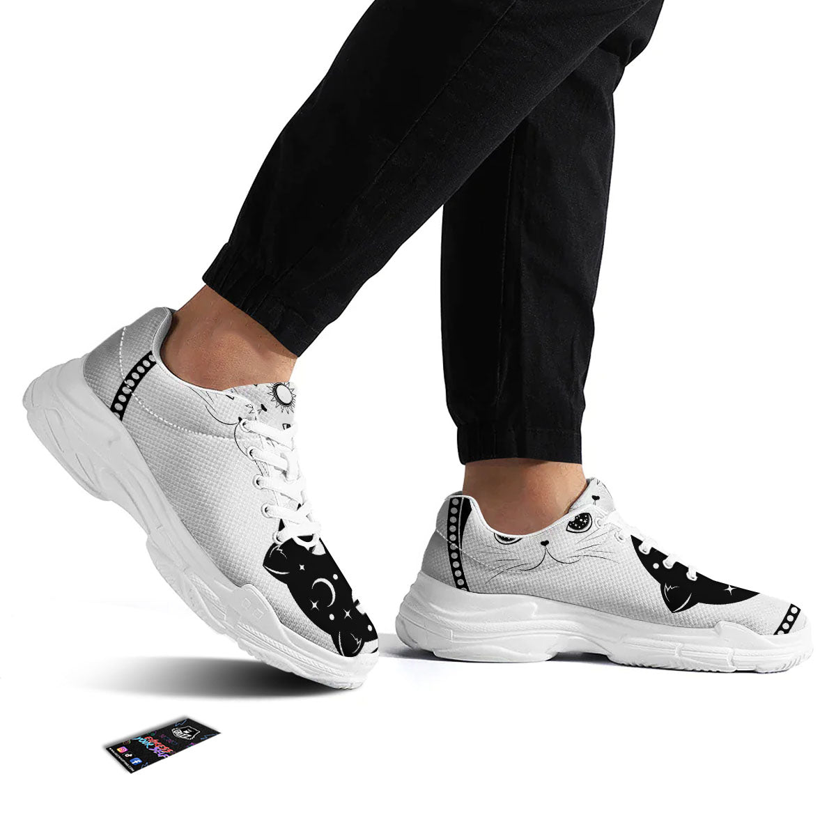 Cat Yin Yang White And Black Print White Chunky Shoes-grizzshop