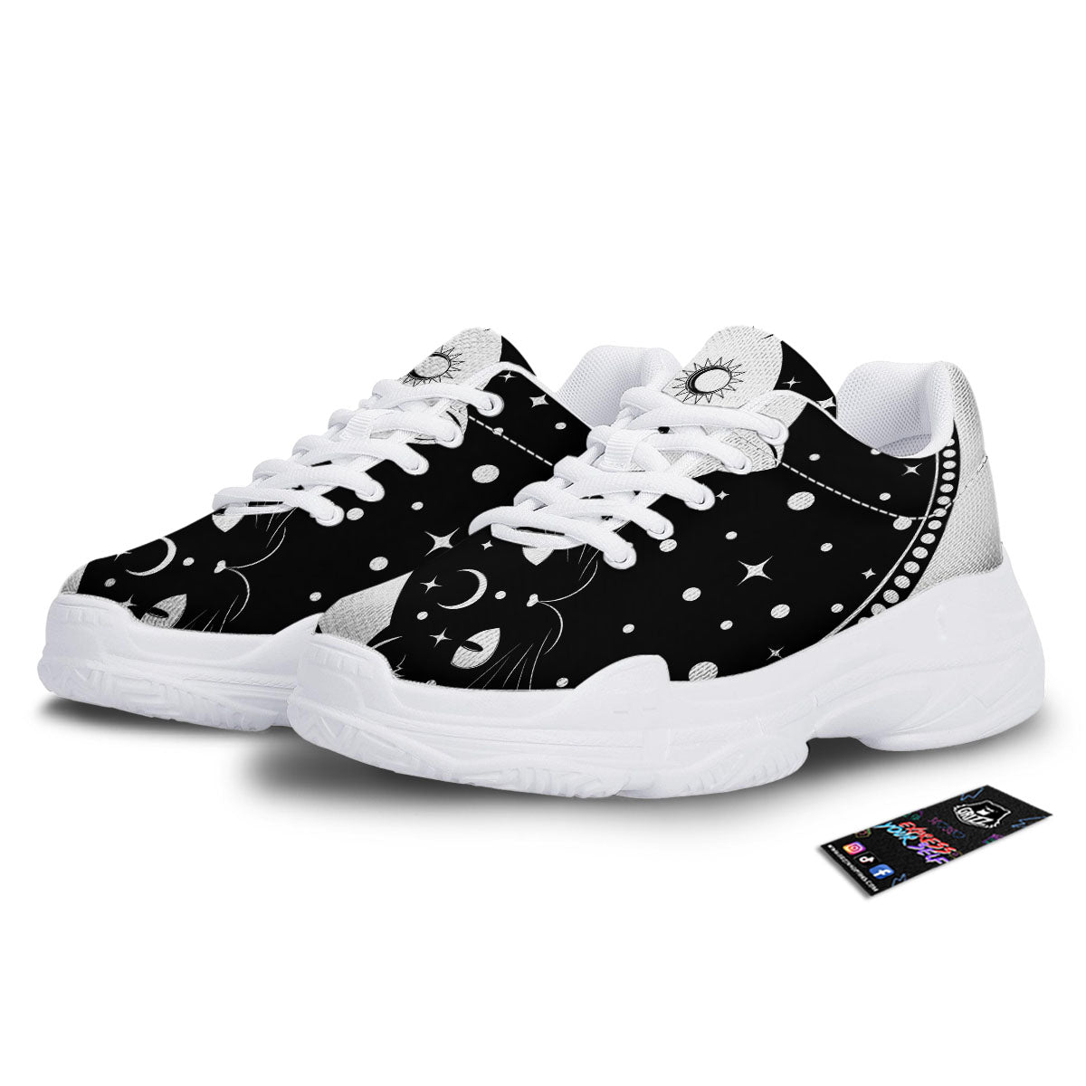 Cat Yin Yang White And Black Print White Chunky Shoes-grizzshop