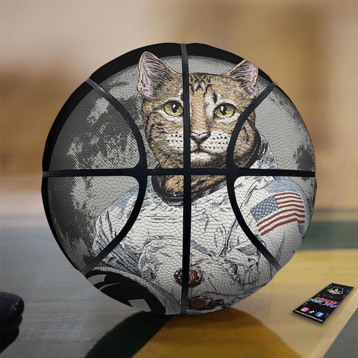 Cat American Astronaut On The Moon Print Basketball