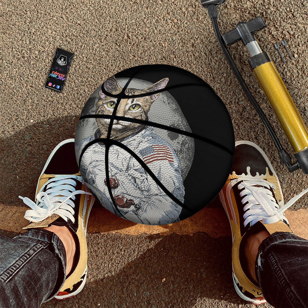 Cat American Astronaut On The Moon Print Basketball