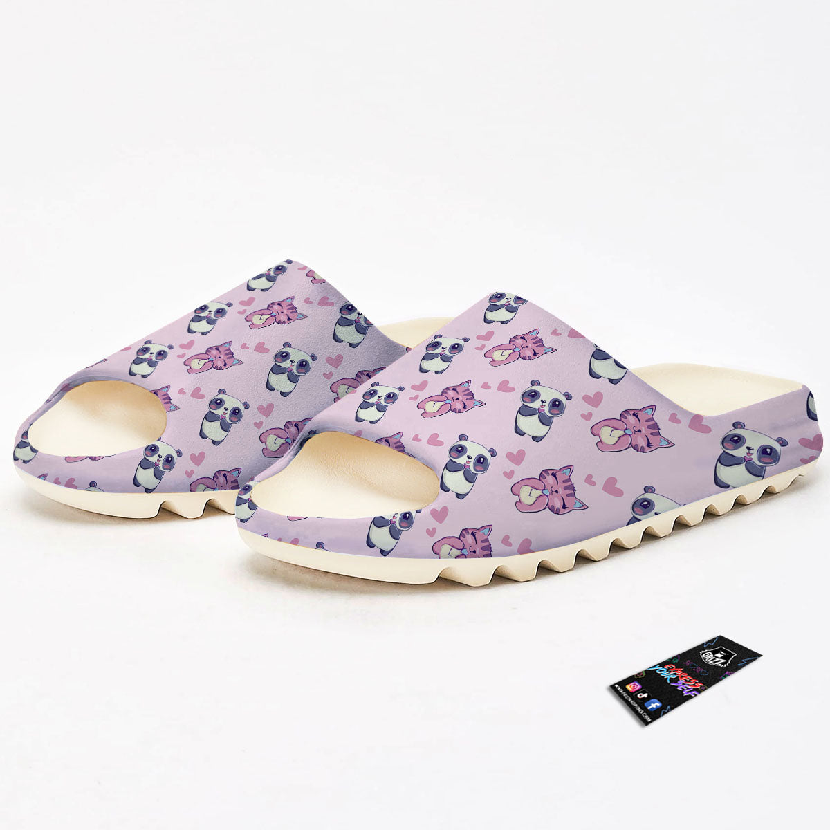 Cat And Panda Lover Print Pattern Sandals-grizzshop