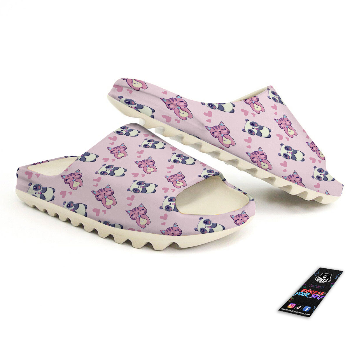 Cat And Panda Lover Print Pattern Sandals-grizzshop