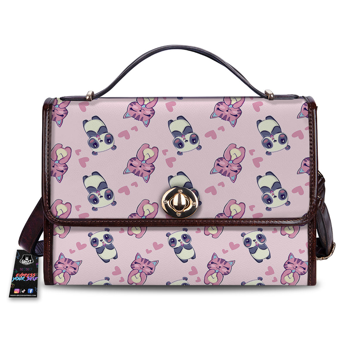 Cat And Panda Lover Print Pattern Women's Satchel Bag
