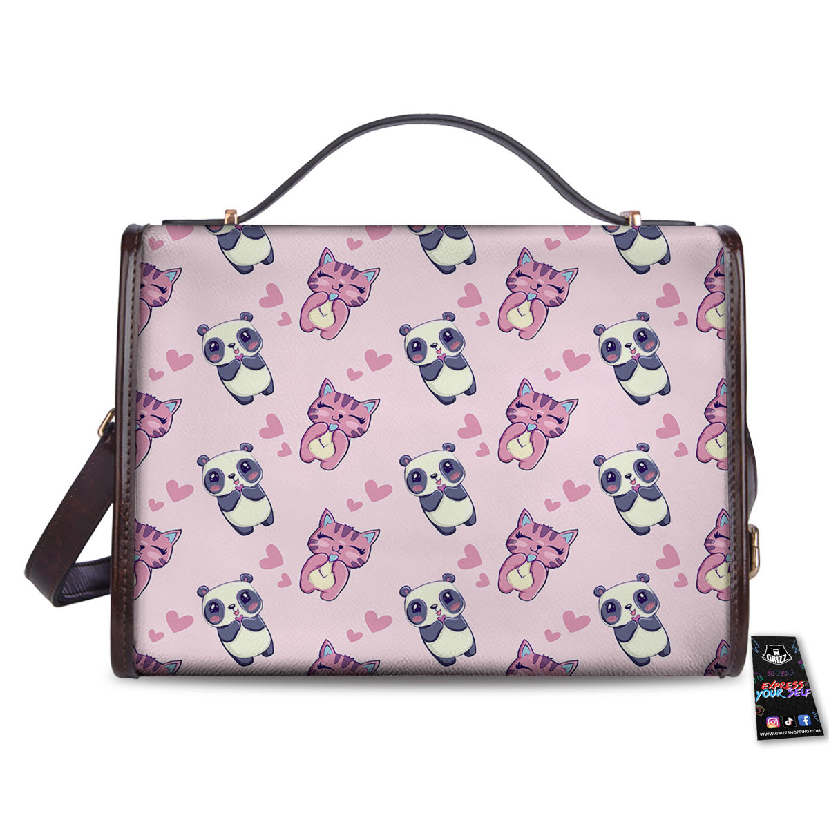 Cat And Panda Lover Print Pattern Women's Satchel Bag