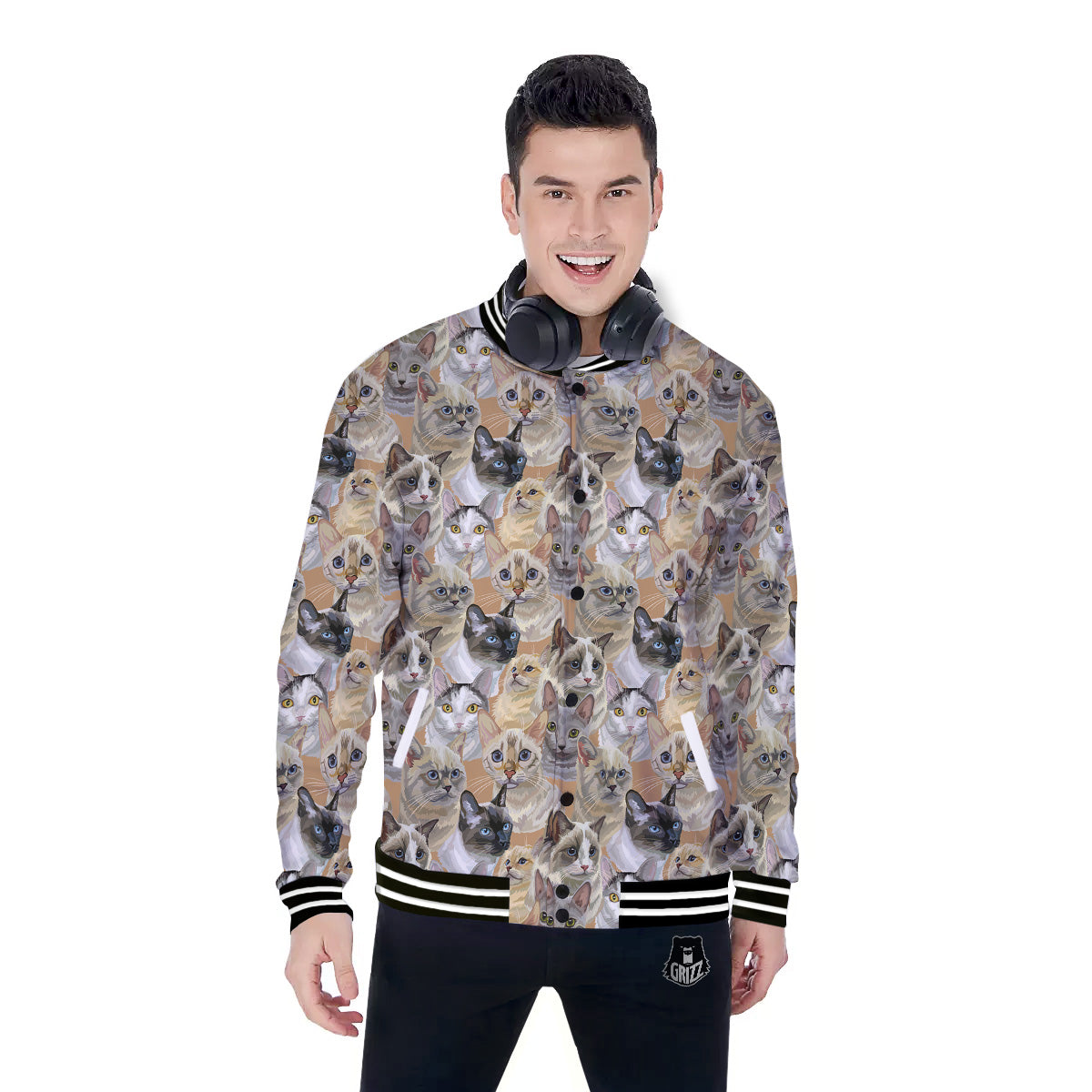 Cats Portrait Print Pattern Baseball Jacket-grizzshop