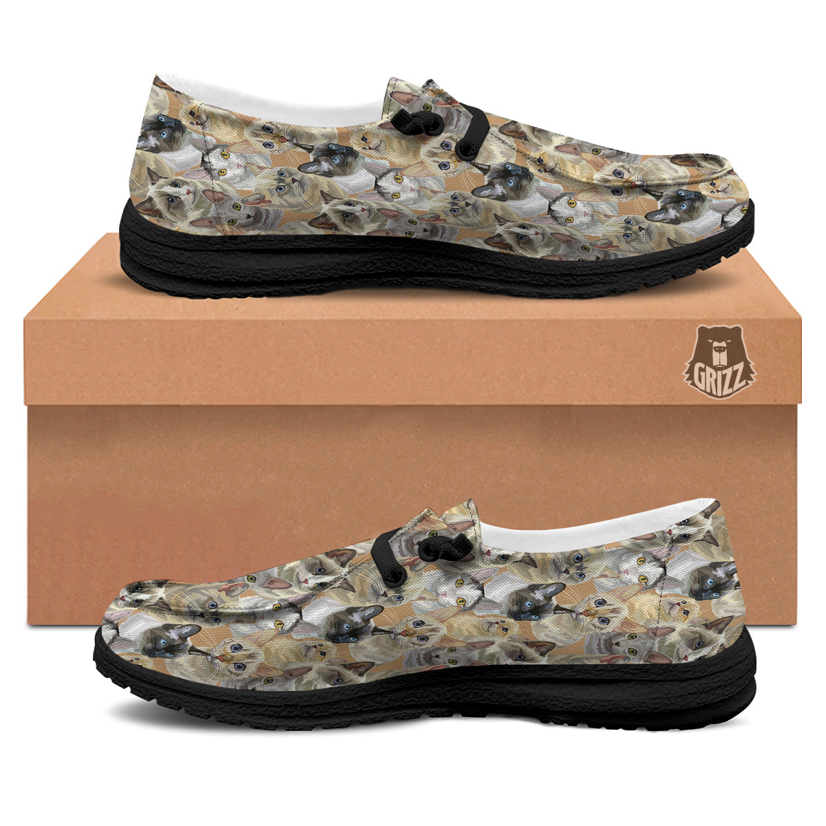 Cats Portrait Print Pattern Black Loafers-grizzshop