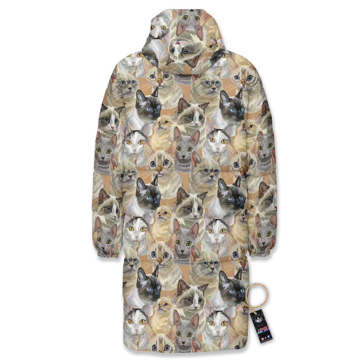Cats Portrait Print Pattern Long Down Jacket-grizzshop