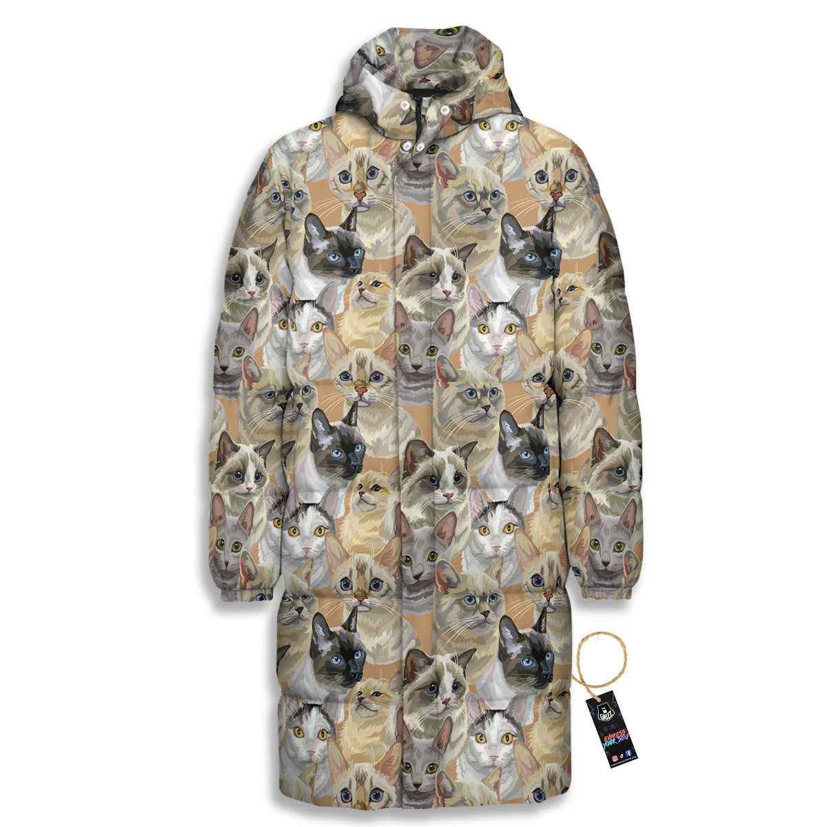 Cats Portrait Print Pattern Long Down Jacket-grizzshop