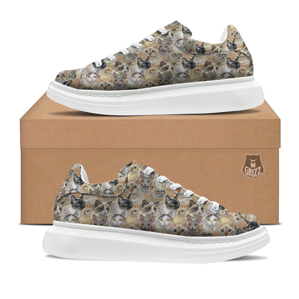 Cats Portrait Print Pattern Platform Shoes-grizzshop