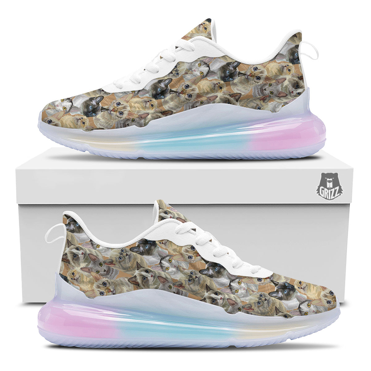 Cats Portrait Print Pattern Running Sneakers-grizzshop